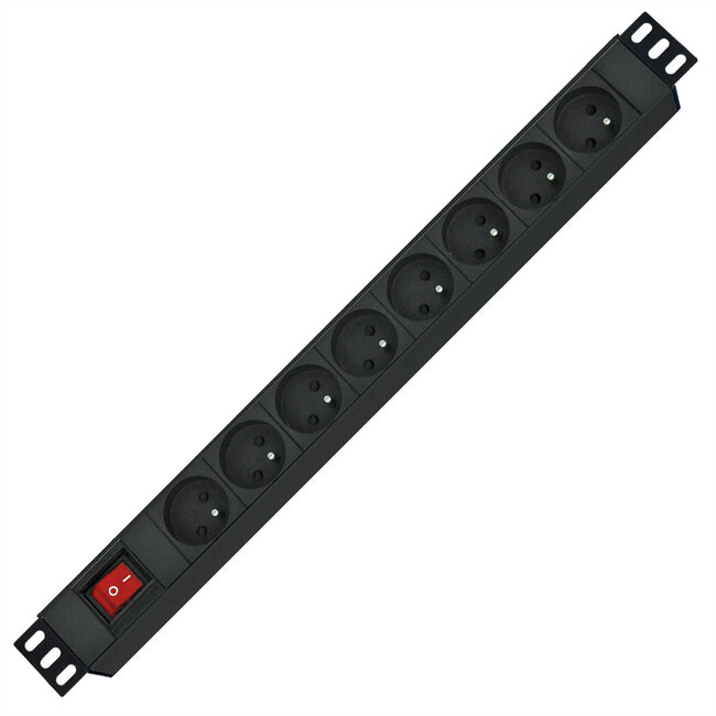 ROLINE 19" stekkerdoos 8-voudig, met aan/uit schakelaar, UTE Version, zwart, 2 m
