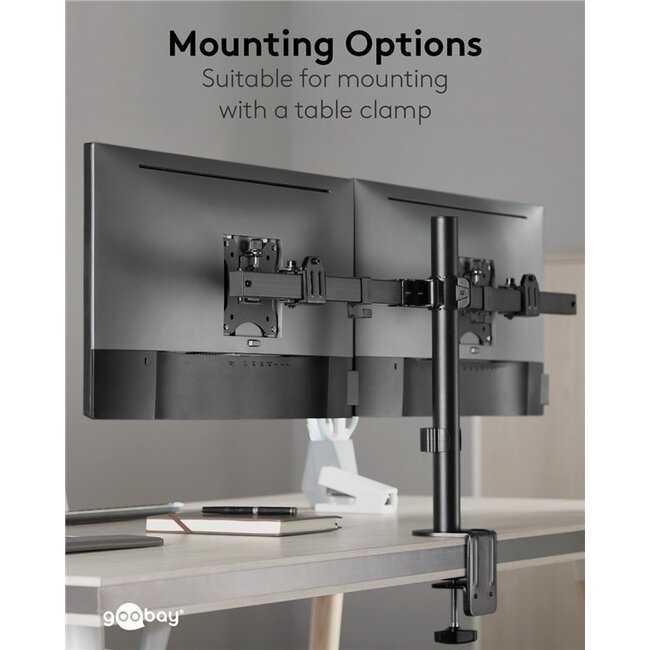 Goobay bureaubeugel voor 2 monitoren tot 32 inch | full motion met crossbar