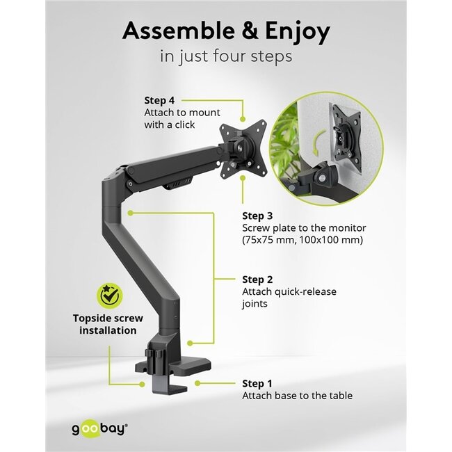 Goobay Pro bureaubeugel voor 1 monitor tot 32 inch | interactief