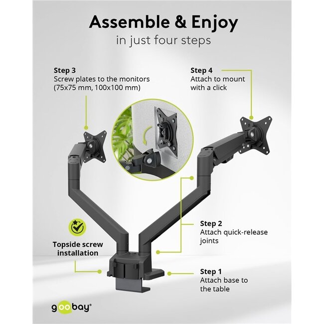Goobay Pro bureaubeugel voor 2 monitoren tot 32 inch | interactief