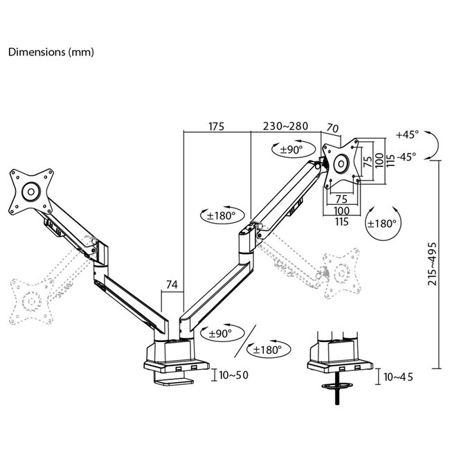 Goobay Pro bureaubeugel voor 2 monitoren tot 32 inch | interactief