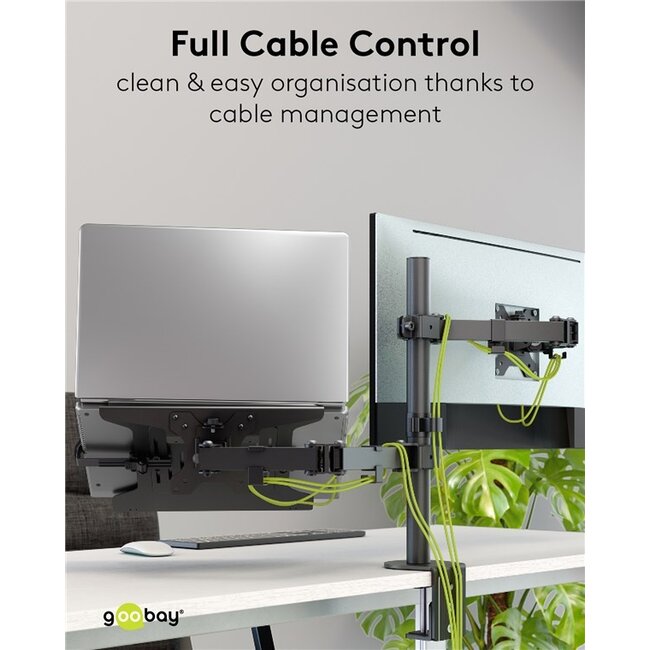 Goobay bureaubeugel voor monitoren tot 32 inch en notebooks tot 15,6 inch | full motion