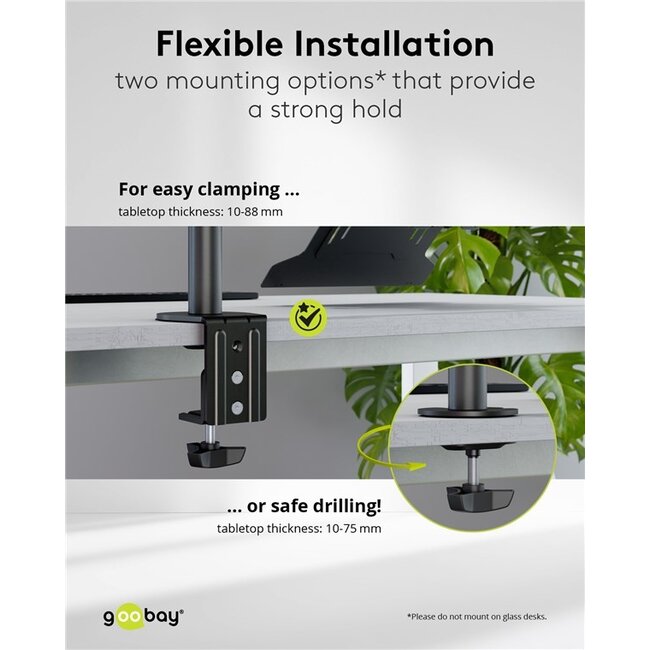 Goobay bureaubeugel voor monitoren tot 32 inch en notebooks tot 15,6 inch | full motion