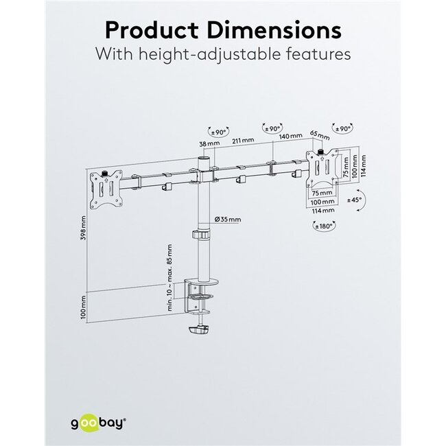 Goobay bureaubeugel voor 2 monitoren tot 32 inch | full motion