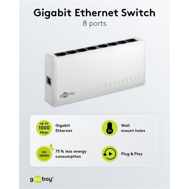 Goobay Gigabit ethernet switch | 8 poorten | wit