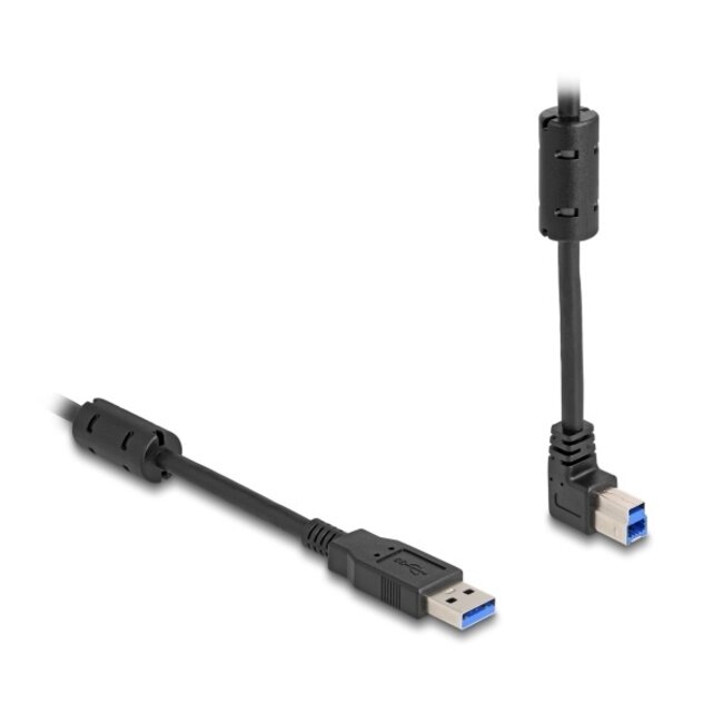 USB-A - USB-B haaks (boven) kabel | USB3.0 5 Gbps | 10W | zwart | 1 meter