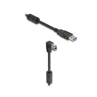 DeLOCK USB-A - USB-B haaks (beneden) kabel | USB3.0 5 Gbps | 10W | zwart | 1 meter