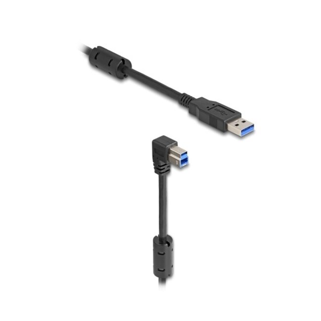 USB-A - USB-B haaks (beneden) kabel | USB3.0 5 Gbps | 10W | zwart | 1 meter