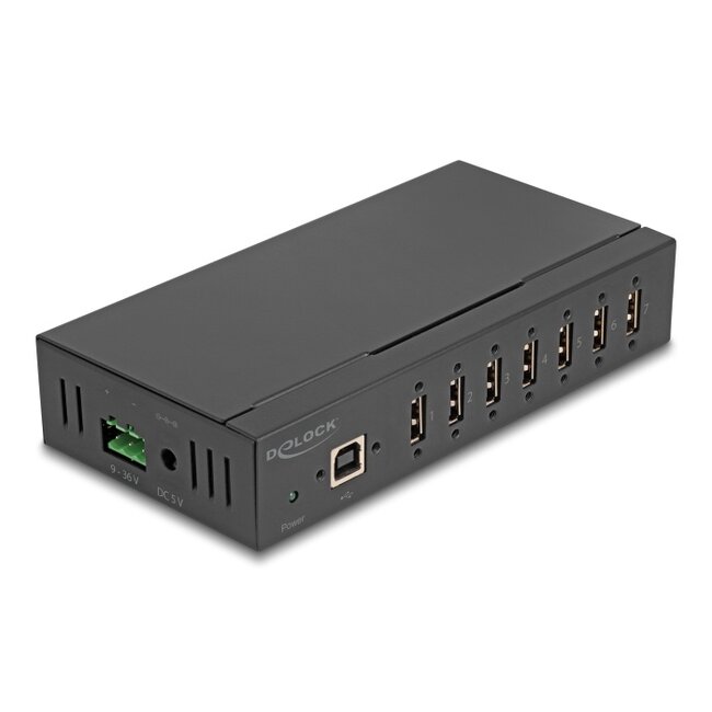 Delock Industry Hub 7 x USB 2.0 Type-A with 15 kV ESD protection and DIN rail mounting