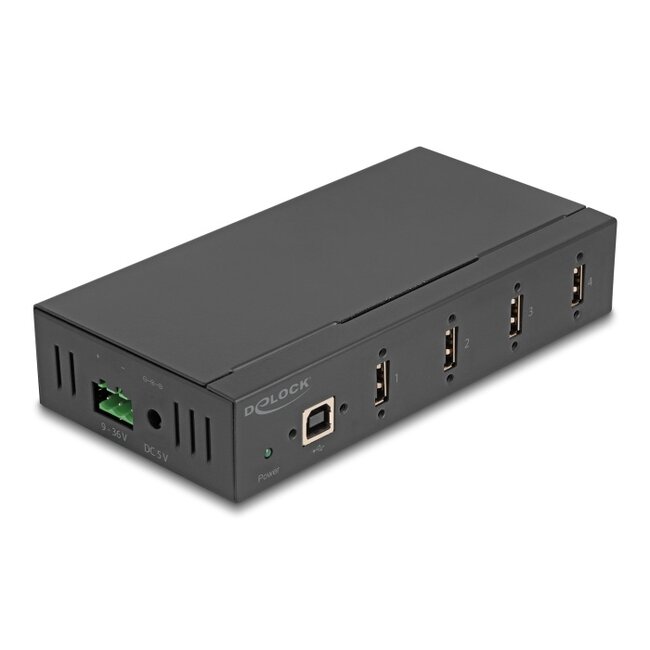 Delock Industry Hub 4 x USB 2.0 Type-A with 15 kV ESD protection and DIN rail mounting