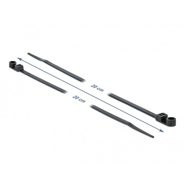 Tie-wraps met montagegat | 200 x 4,8mm | zwart | 10 stuks