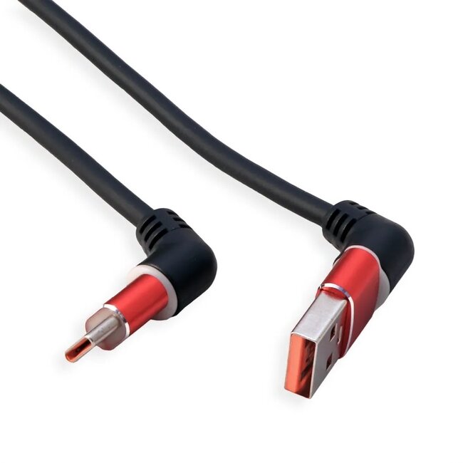 USB-C - USB-A kabel | 360° roteerbaar | USB2.0 | QC 18W | rood/zwart | 1 meter