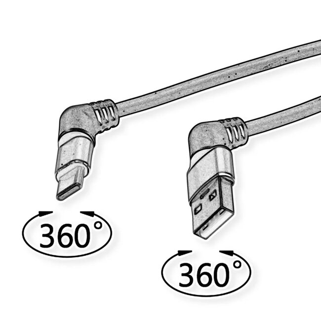 USB-C - USB-A kabel | 360° roteerbaar | USB2.0 | QC 18W | rood/zwart | 2 meter