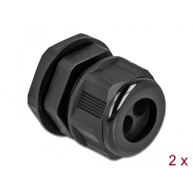 Kabelwartel voor 2 ronde kabels | PG16 | 2x 6,7 mm | IP68 | zwart | 2 stuks