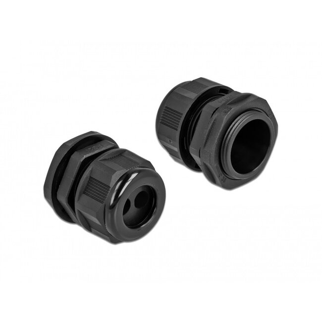 Kabelwartel voor 2 ronde kabels | PG21 | 2x 8 mm | IP68 | zwart | 2 stuks