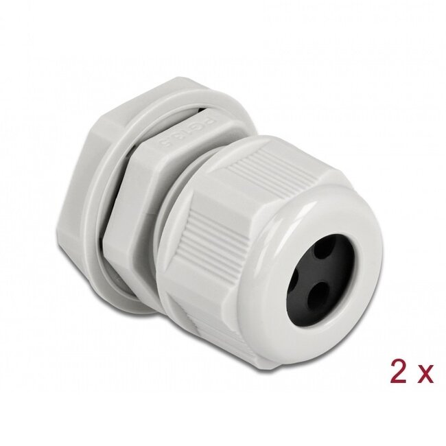 Kabelwartel voor 3 ronde kabels | PG13.5 | 3x 4 mm | IP68 | grijs | 2 stuks