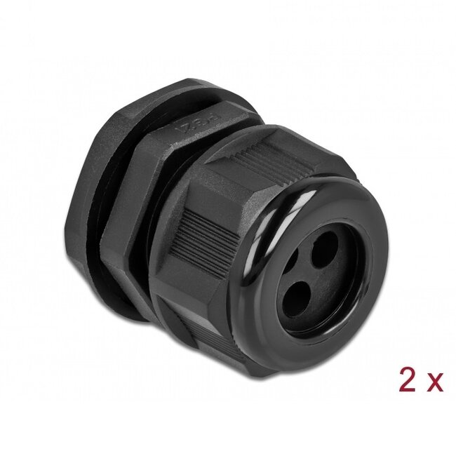 Kabelwartel voor 3 ronde kabels | PG21 | 3x 6 mm | IP68 | zwart | 2 stuks