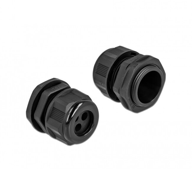 Kabelwartel voor 3 ronde kabels | PG21 | 3x 6 mm | IP68 | zwart | 2 stuks