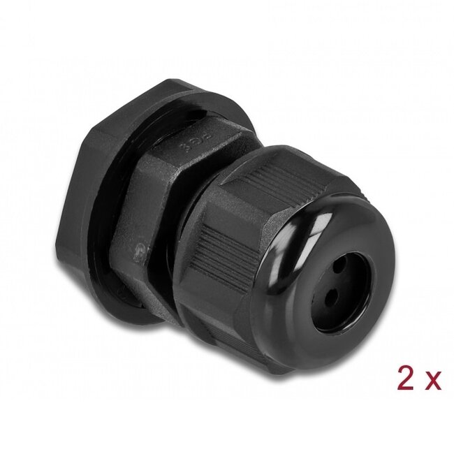 Kabelwartel voor 4 ronde kabels | PG9 | 4x 2 mm | IP68 | zwart | 2 stuks
