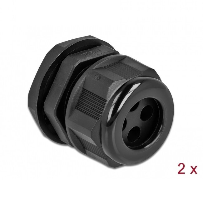 Kabelwartel voor 4 ronde kabels | PG21 | 4x 6 mm | IP68 | zwart | 2 stuks