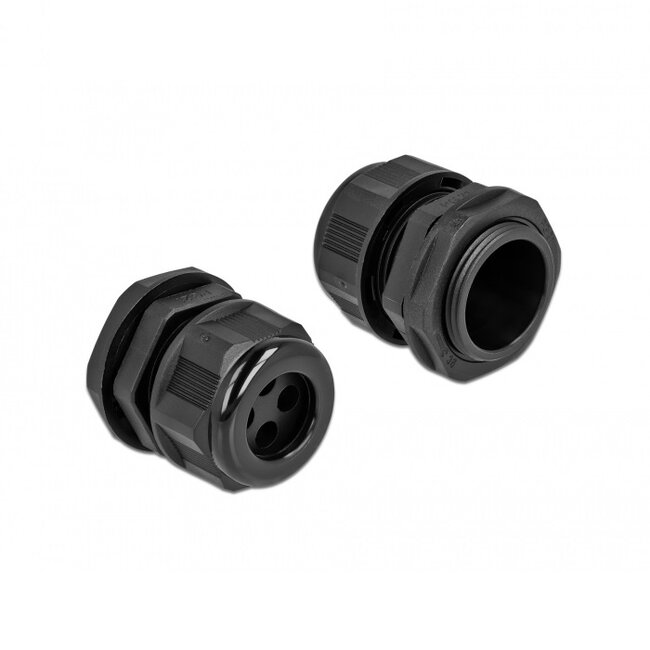 Kabelwartel voor 4 ronde kabels | PG21 | 4x 6 mm | IP68 | zwart | 2 stuks
