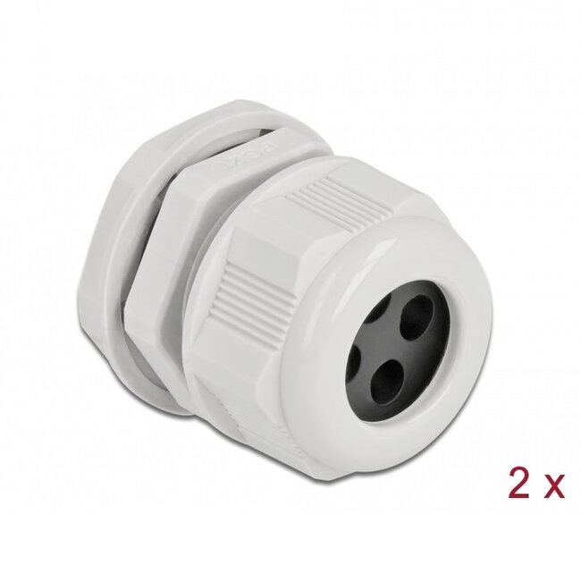 Kabelwartel voor 4 ronde kabels | PG21 | 4x 6 mm | IP68 | grijs | 2 stuks