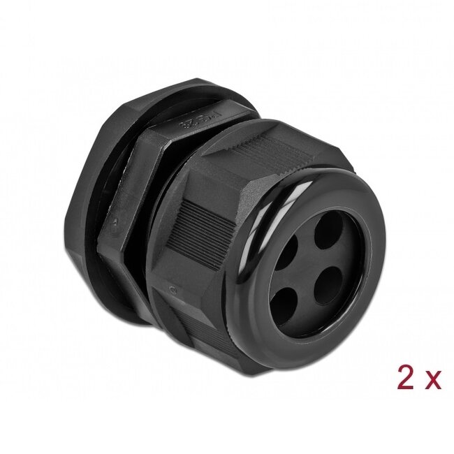 Kabelwartel voor 4 ronde kabels | PG29 | 4x 8 mm | IP68 | zwart | 2 stuks