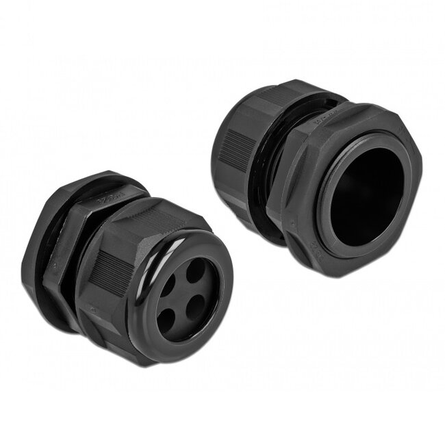 Kabelwartel voor 4 ronde kabels | PG29 | 4x 8 mm | IP68 | zwart | 2 stuks