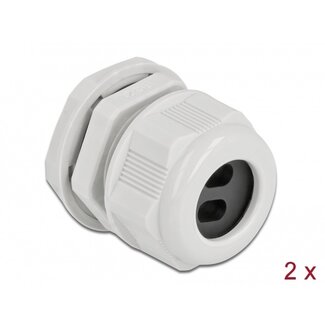 DeLOCK Kabelwartel voor 2 platte kabels | PG21 | 2x 8,6 x 5,0 mm (BxH) | IP68 | grijs | 2 stuks
