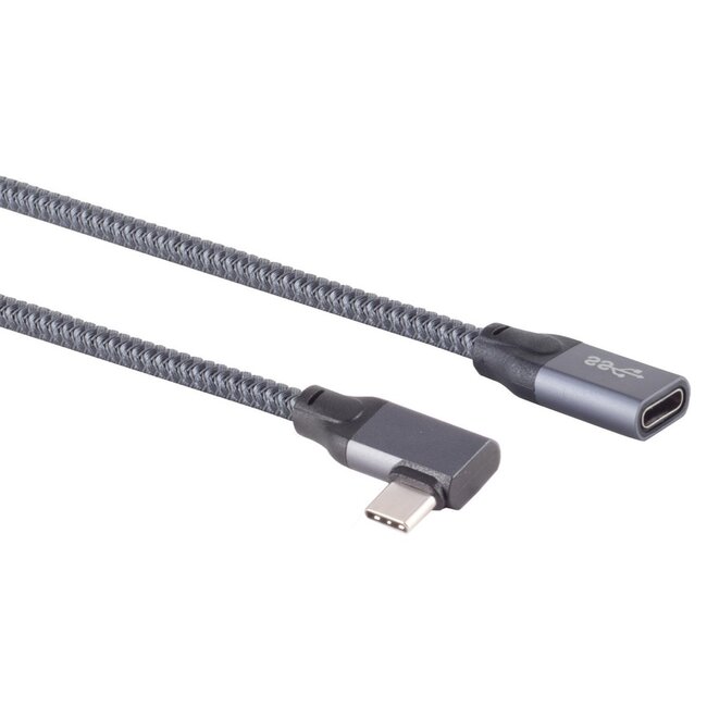 USB-C verlengkabel | haaks (links/rechts) | USB3.2 20 Gbps | PD 100W | 4K 60Hz | aluminium/nylon | 2 meter