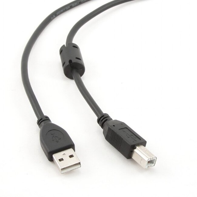 USB-A - USB-B kabel | ferrietkern | USB2.0 | 10W | zwart | 1,5 meter