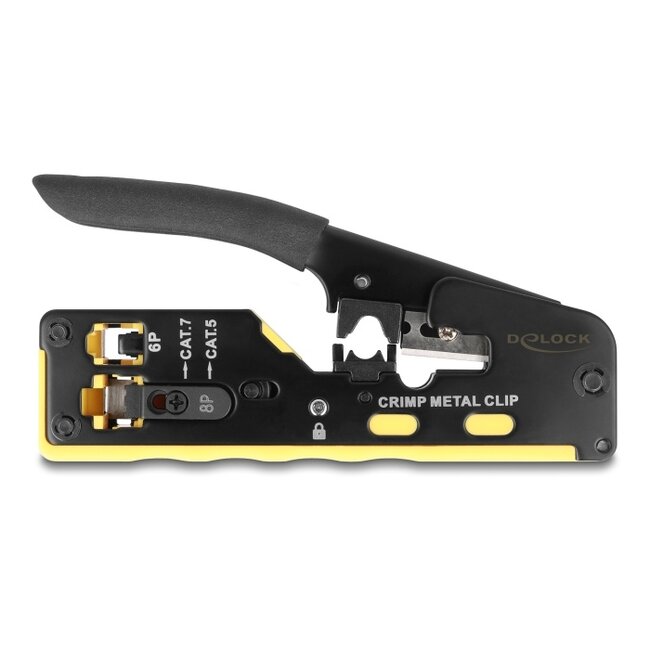 Delock Crimping Tool for 6P/8P RJ45/RJ11 plugs Cat. 5/6/7 with cutter and stripper