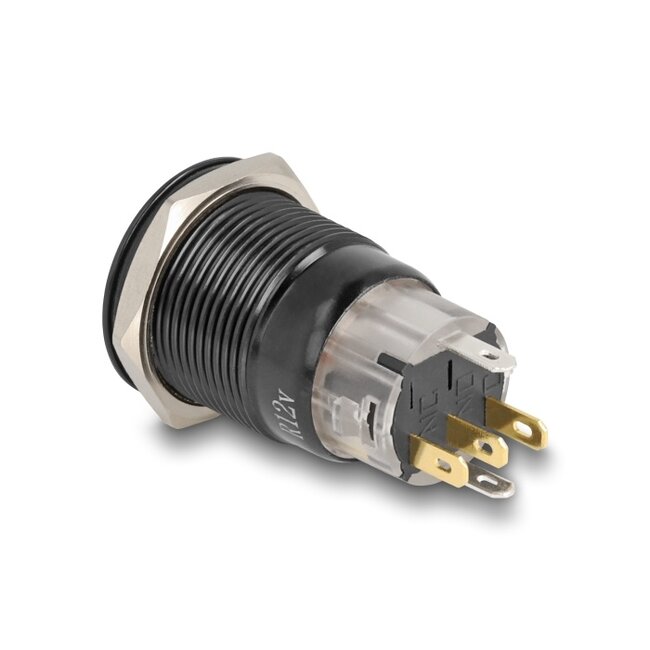 Delock Push Switch for Installation black 19 mm 12 V 5 x solder connection LED red power symbol + ring