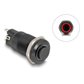 DeLOCK Delock Push Switch for Installation black 12 mm 12 V 4 x solder connection LED red ring