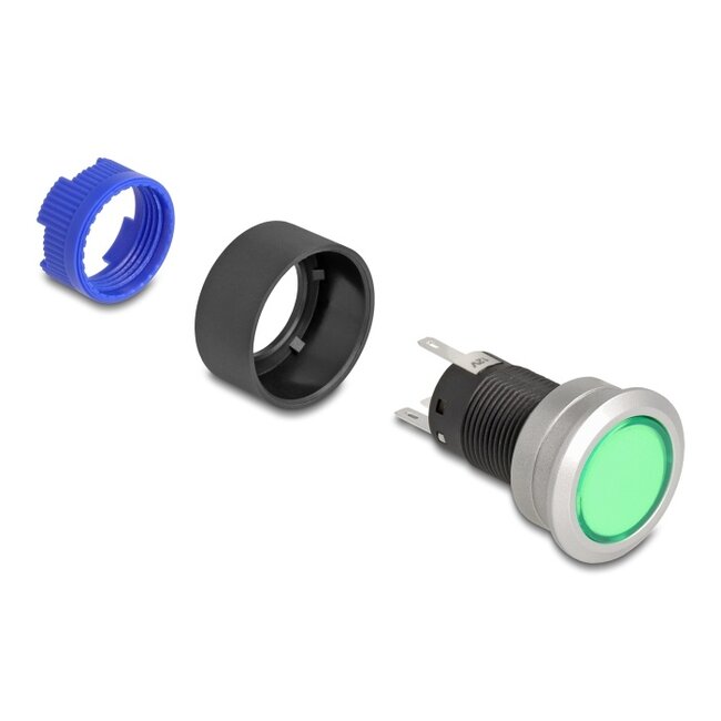 Delock Push Button protruding for Installation 22 mm 5 x solder connection actuator flat plastic LED green