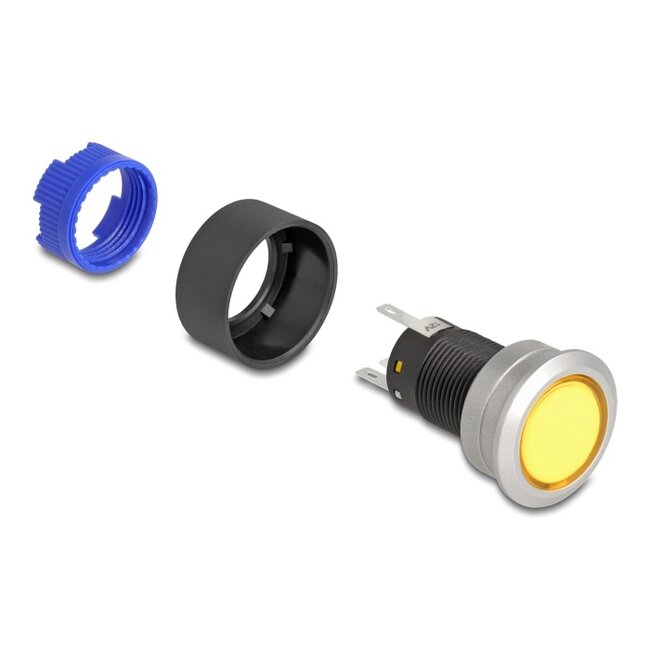 Delock Push Button protruding for Installation 22 mm 5 x solder connection actuator flat plastic LED yellow