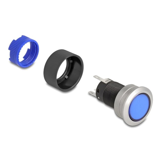 Delock Push Button protruding for Installation 22 mm 5 x solder connection actuator flat plastic LED blue