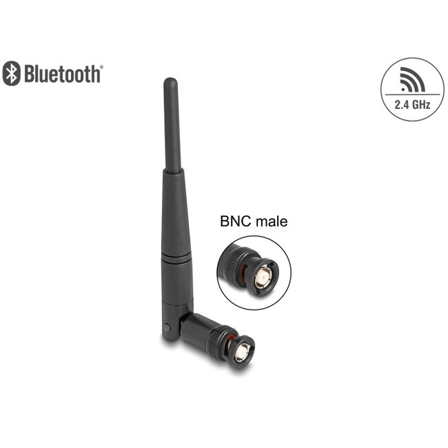Delock WiFi 2.4 GHz Antenna BNC plug 2 dBi 14.5 cm omnidirectional with tilt joint black