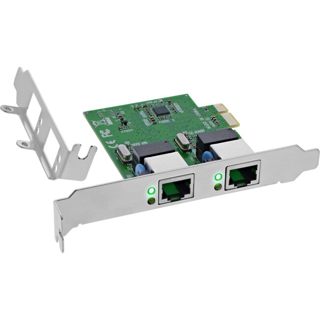 InLine® Dual Gigabit netwerkkaart, 2x RJ45 1Gb/s, PCIe x1, LP slot bracket