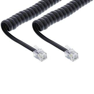 Goobay RJ10 telecom crossover spiraalkabel | zwart | 7 meter