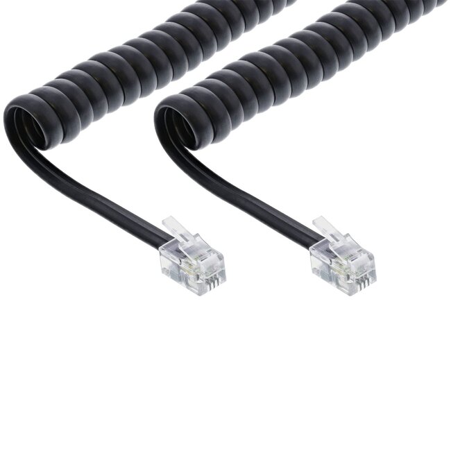 RJ10 telecom crossover spiraalkabel | zwart | 4 meter