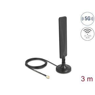 DeLOCK Delock 5G LTE Antenna SMA plug 3 dBi omnidirectional with connection cable RG-174 3 m with tilt joint with magnetic base black