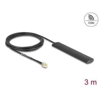 DeLOCK Delock WiFi 5.8 GHz Antenna RP-SMA plug 3 dBi omnidirectional with connection cable RG-174 3 m black self-adhesive