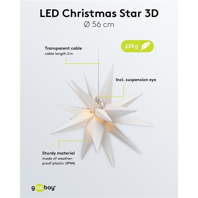Goobay LED Christmas Star 3D, Ø 56 cm, battery-operated
