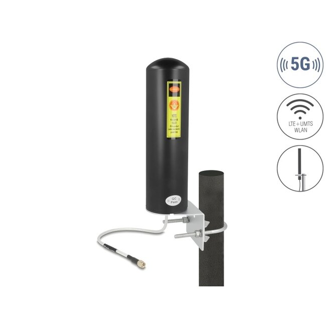 Delock 5G LTE Antenna SMA plug 3 - 5 dBi fixed omnidirectional wall and pole mounting outdoor black