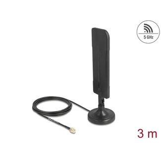DeLOCK Delock Antenna WiFi 5.8 GHz RP-SMA plug 3 dBi omnidirectional with connection cable RG-174 3 m with tilt joint with magnetic base black