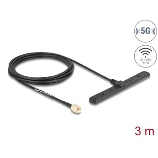 DeLOCK Delock 5G LTE Antenna SMA plug 3 dBi omnidirectional fixed with connection cable RG-174 3 m adhesive mounting outdoor black