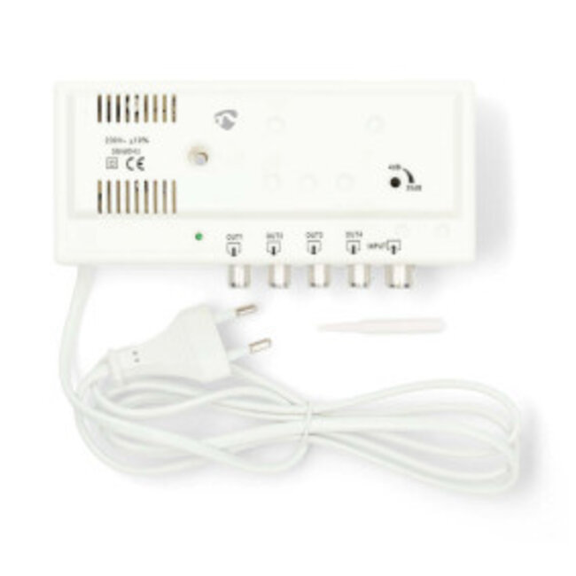 CATV-Versterker | Versterking: 20 dB | 47 - 694 MHz | Outputs: 4 | Versterkingsregelaar | Wit