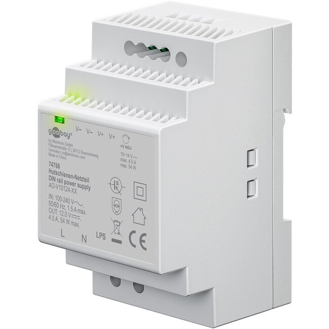 Goobay DIN Rail Power Supply 12 V (DC), 4.5 A, 54 W