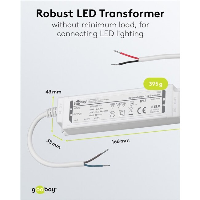 Goobay LED Transformer 24 V (DC) (DC), 60 W, IP67